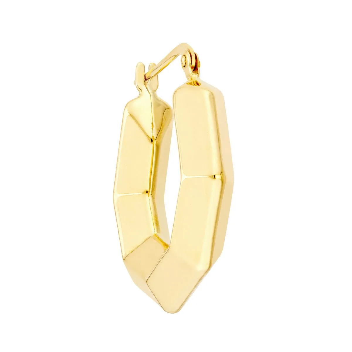 14K Yellow Gold 3D Hexagon Hoops