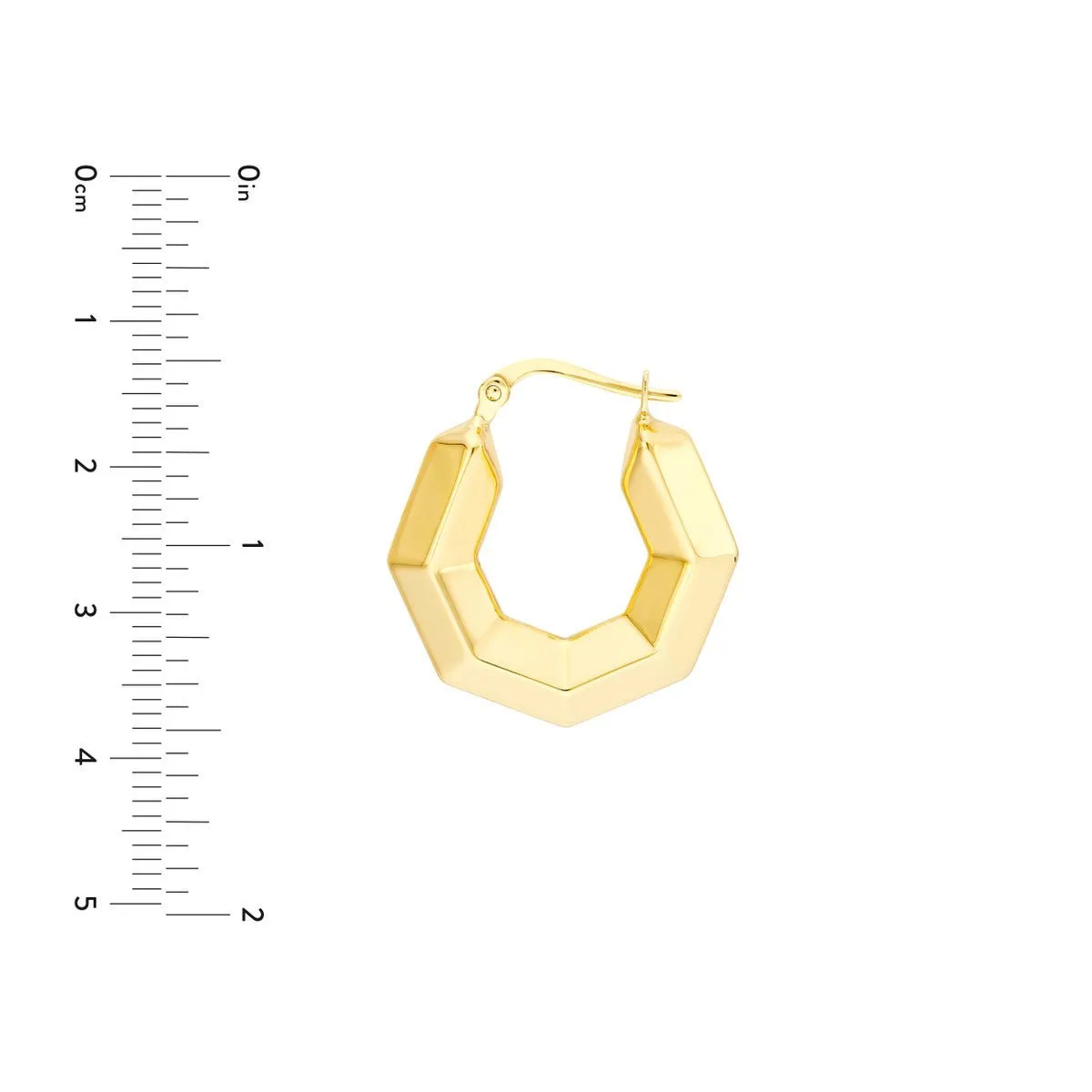 14K Yellow Gold 3D Hexagon Hoops