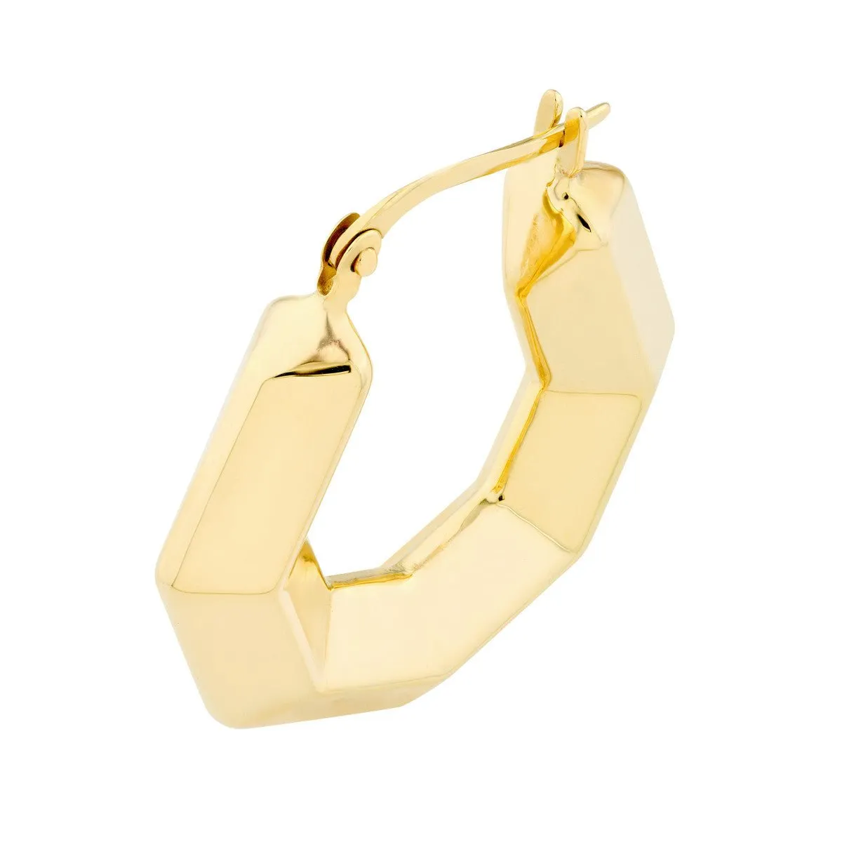 14K Yellow Gold 3D Hexagon Hoops
