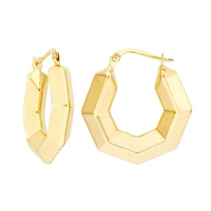 14K Yellow Gold 3D Hexagon Hoops