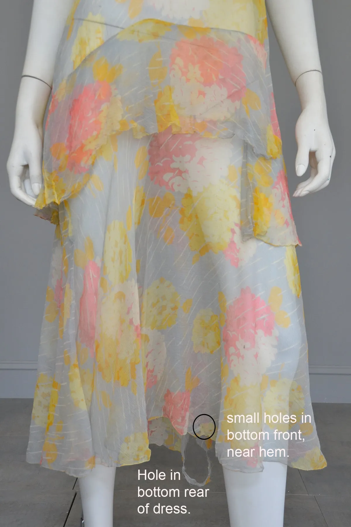 1920s 30s Pastel Floral Print Chiffon Jazz Age Flapper Dress TLC