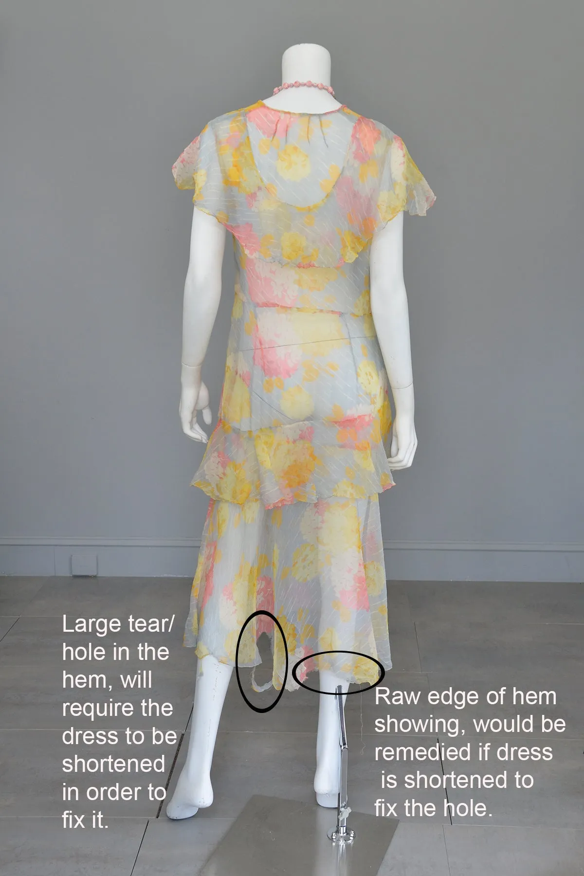 1920s 30s Pastel Floral Print Chiffon Jazz Age Flapper Dress TLC