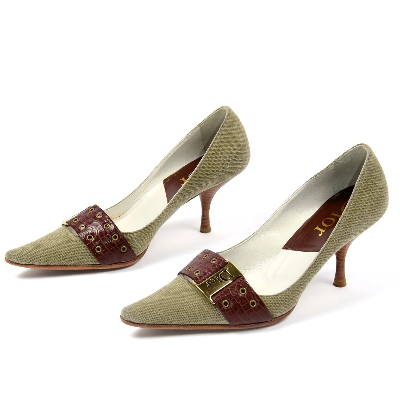 2003 Christian Dior Shoes Green and Brown Pointed Toe Pumps