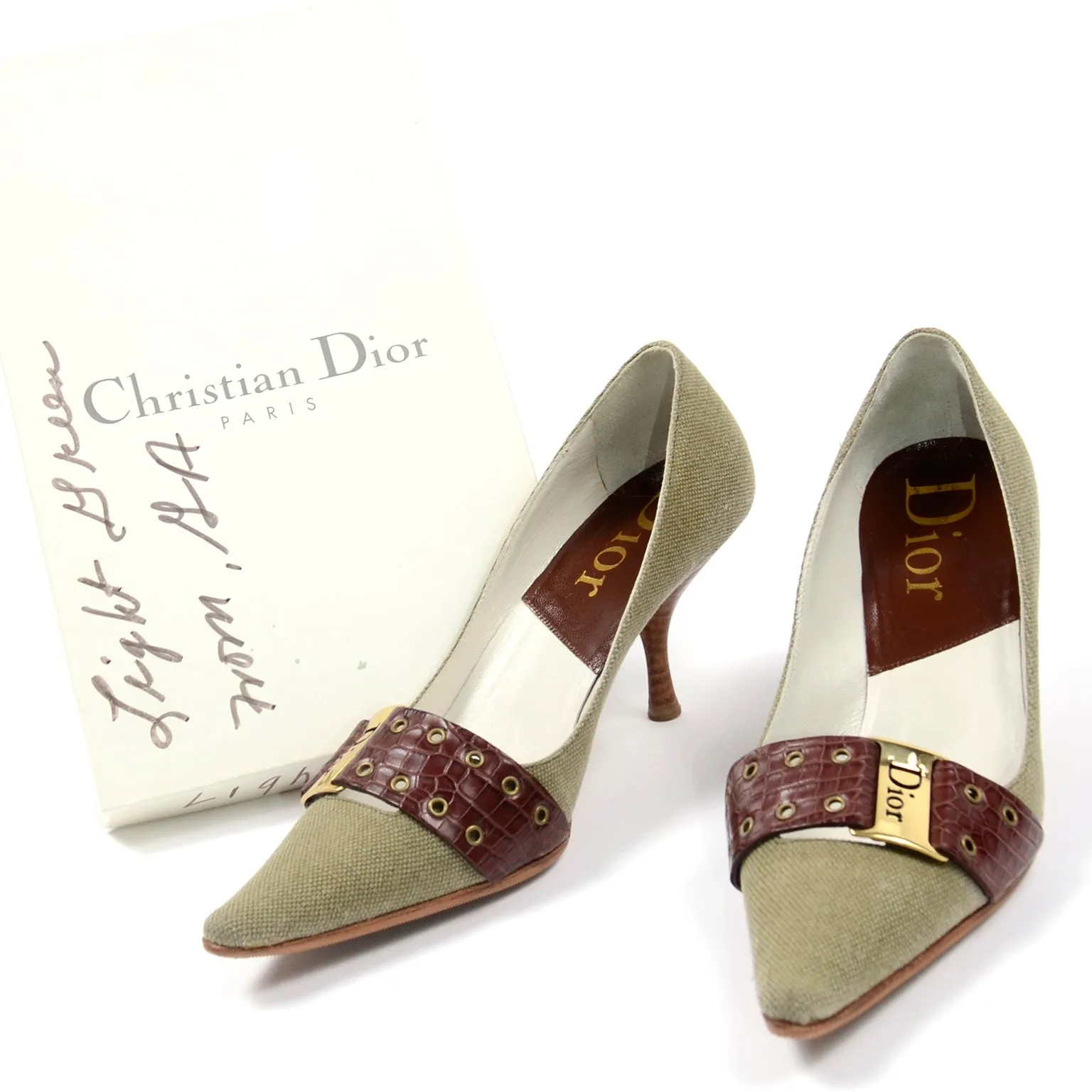 2003 Christian Dior Shoes Green and Brown Pointed Toe Pumps