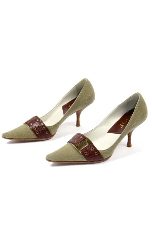 2003 Christian Dior Shoes Green and Brown Pointed Toe Pumps