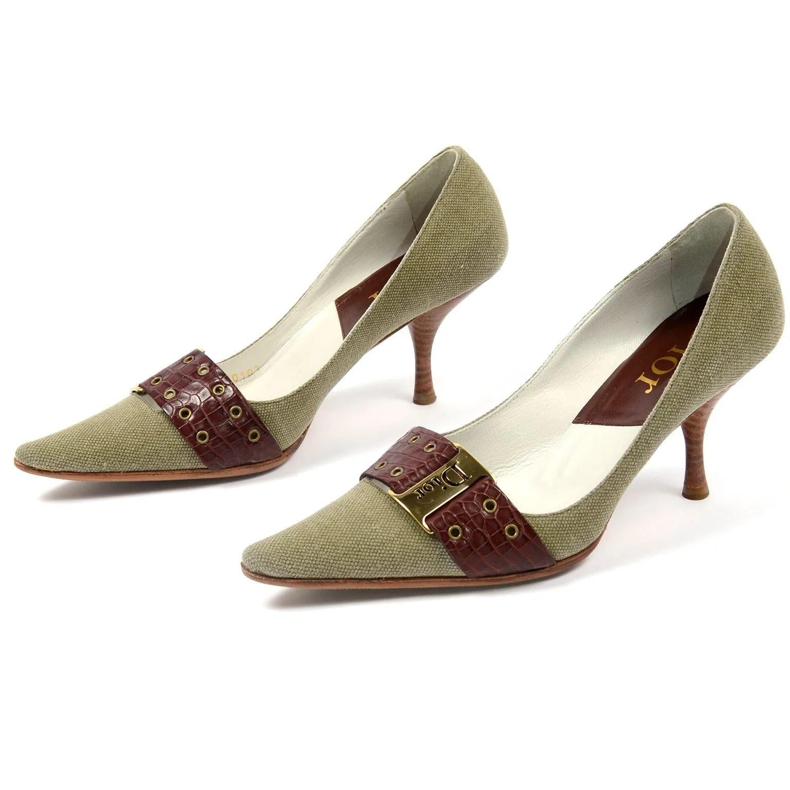 2003 Christian Dior Shoes Green and Brown Pointed Toe Pumps