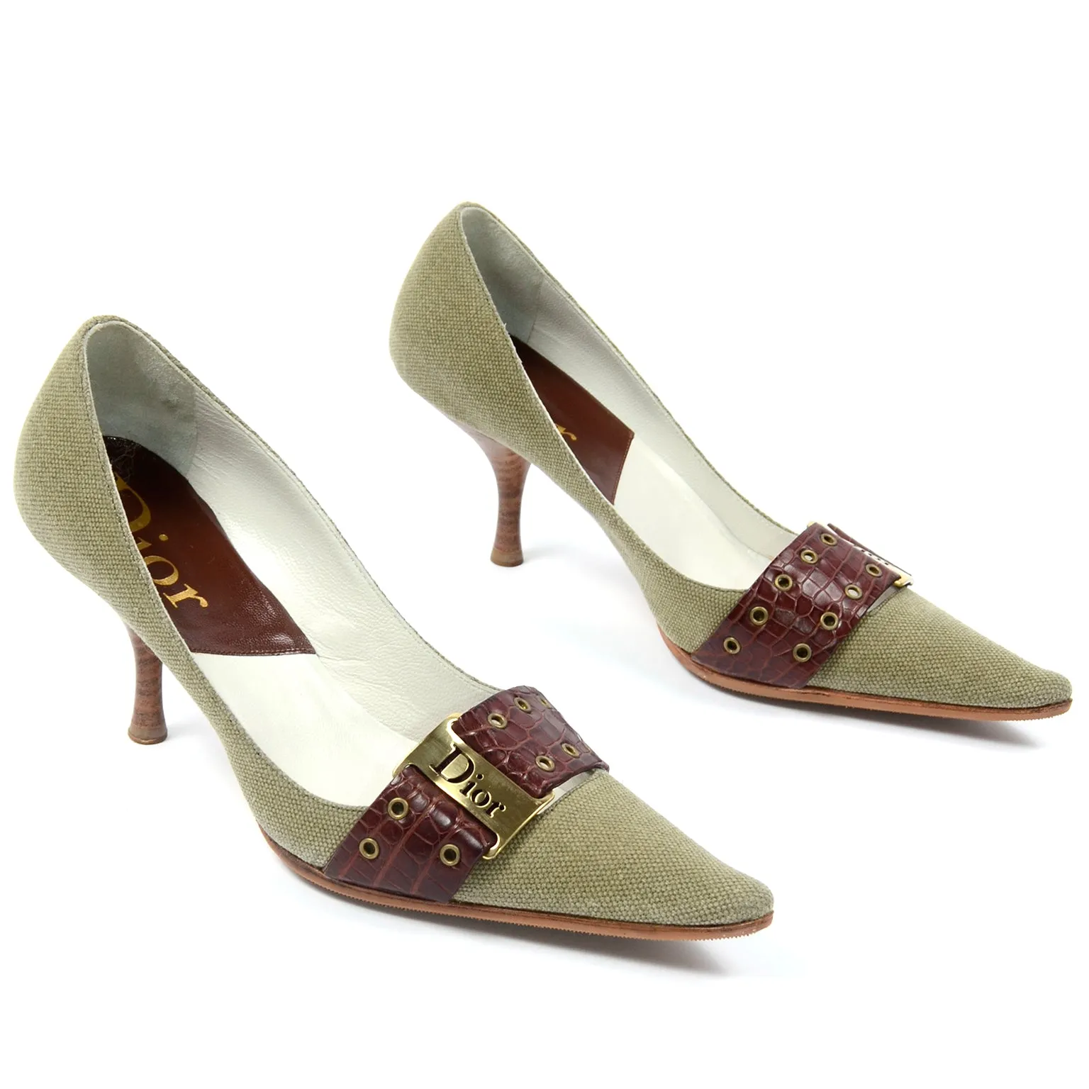 2003 Christian Dior Shoes Green and Brown Pointed Toe Pumps