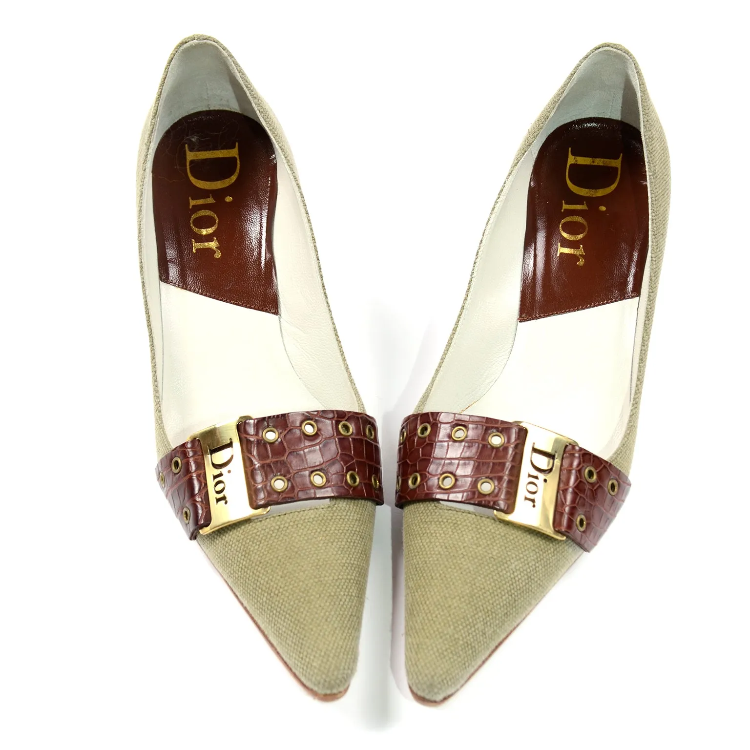 2003 Christian Dior Shoes Green and Brown Pointed Toe Pumps