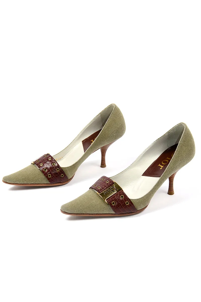 2003 Christian Dior Shoes Green and Brown Pointed Toe Pumps