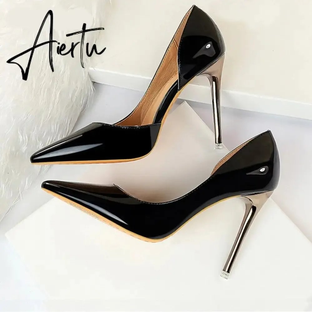 Aiertu New Fashion Patent Leather Office Pumps High Heels Shoes Women Sexy Pointed toe Shallow Party Wedding Shoes