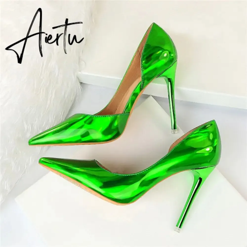 Aiertu New Fashion Patent Leather Office Pumps High Heels Shoes Women Sexy Pointed toe Shallow Party Wedding Shoes