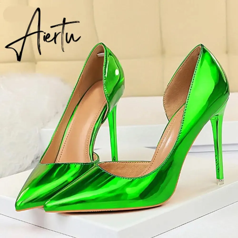 Aiertu New Fashion Patent Leather Office Pumps High Heels Shoes Women Sexy Pointed toe Shallow Party Wedding Shoes