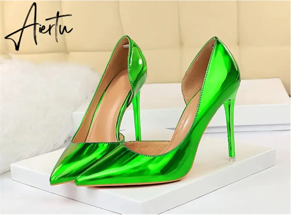Aiertu New Fashion Patent Leather Office Pumps High Heels Shoes Women Sexy Pointed toe Shallow Party Wedding Shoes
