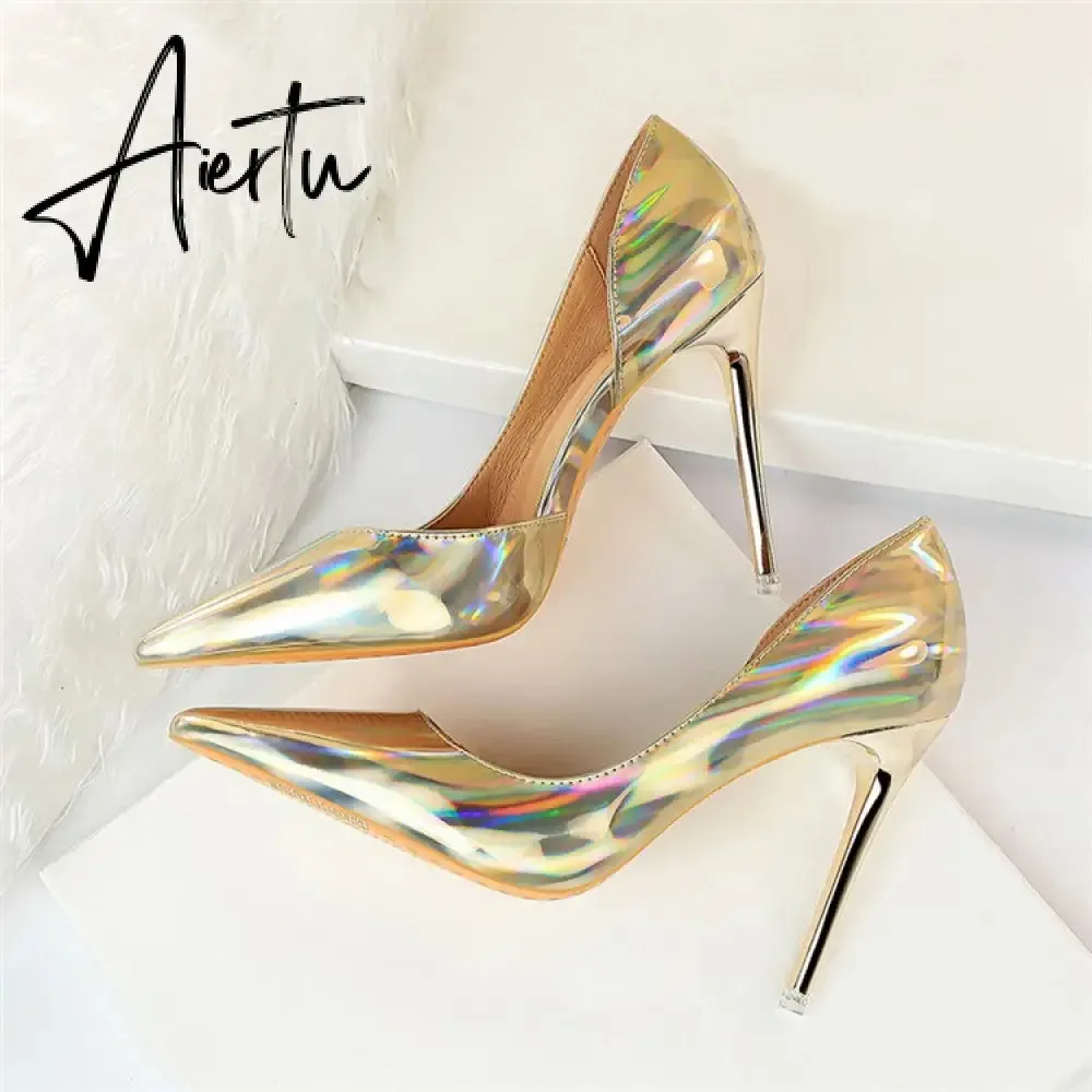 Aiertu New Fashion Patent Leather Office Pumps High Heels Shoes Women Sexy Pointed toe Shallow Party Wedding Shoes