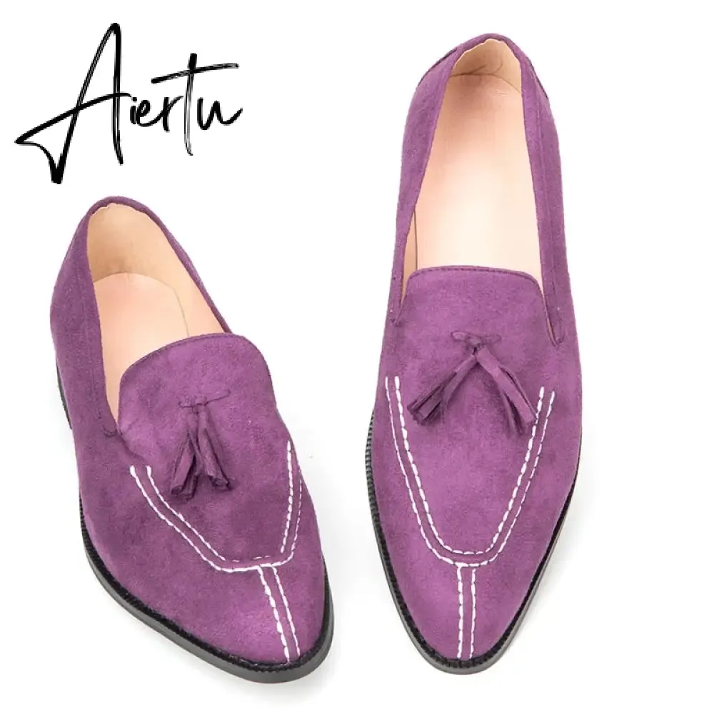 Aiertu New Men Shoes Low Heel Fringe Shoes Dress Shoes Brogue Shoes Spring Ankle Boots Vintage Classic Male Casual Yk294