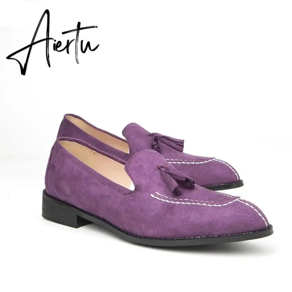 Aiertu New Men Shoes Low Heel Fringe Shoes Dress Shoes Brogue Shoes Spring Ankle Boots Vintage Classic Male Casual Yk294