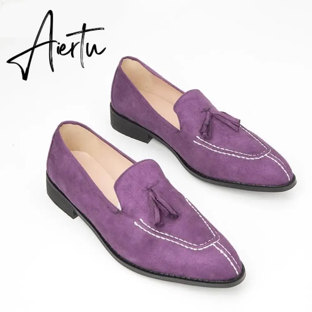 Aiertu New Men Shoes Low Heel Fringe Shoes Dress Shoes Brogue Shoes Spring Ankle Boots Vintage Classic Male Casual Yk294