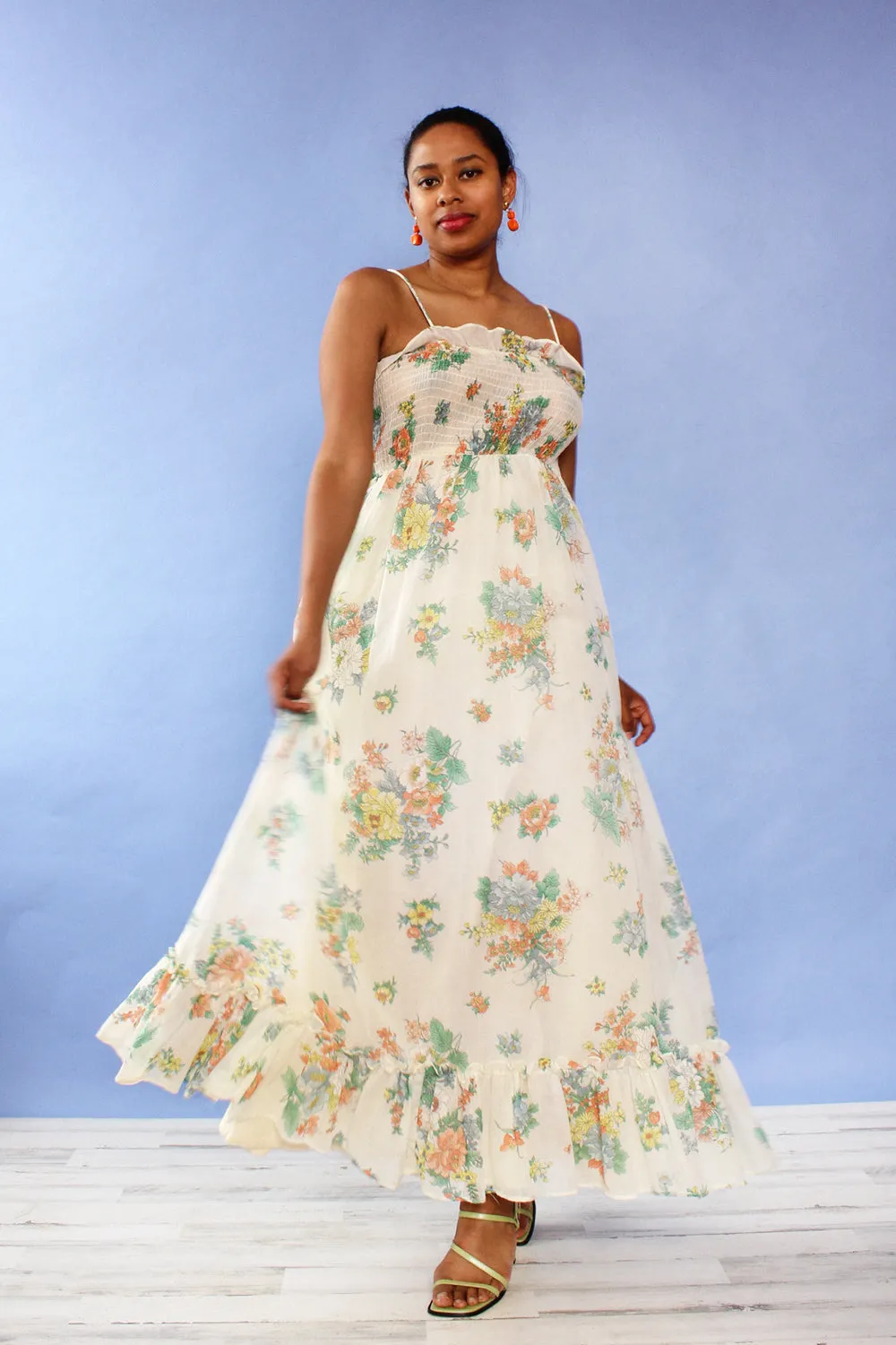 Airy Floral Smocked Maxi L