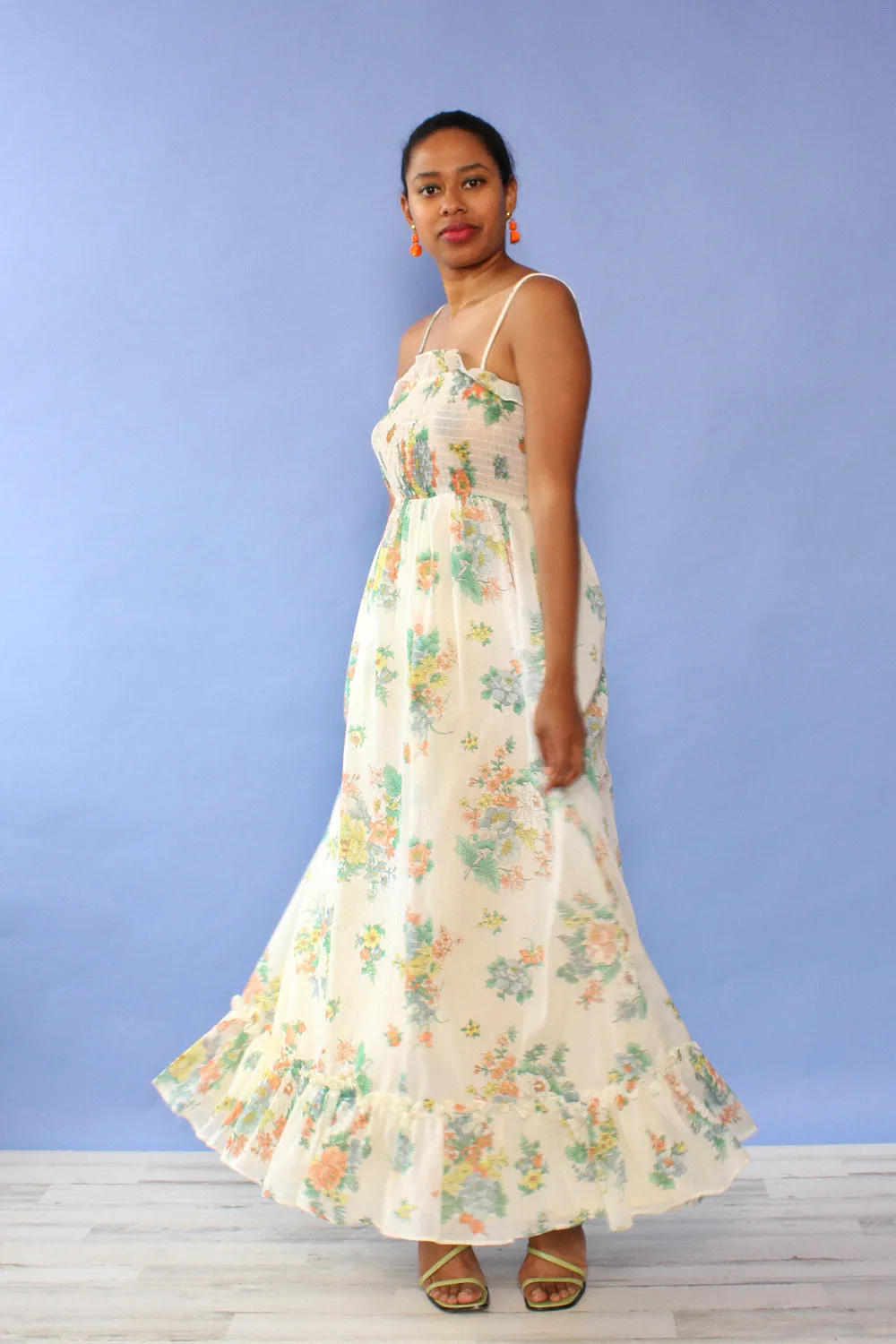 Airy Floral Smocked Maxi L