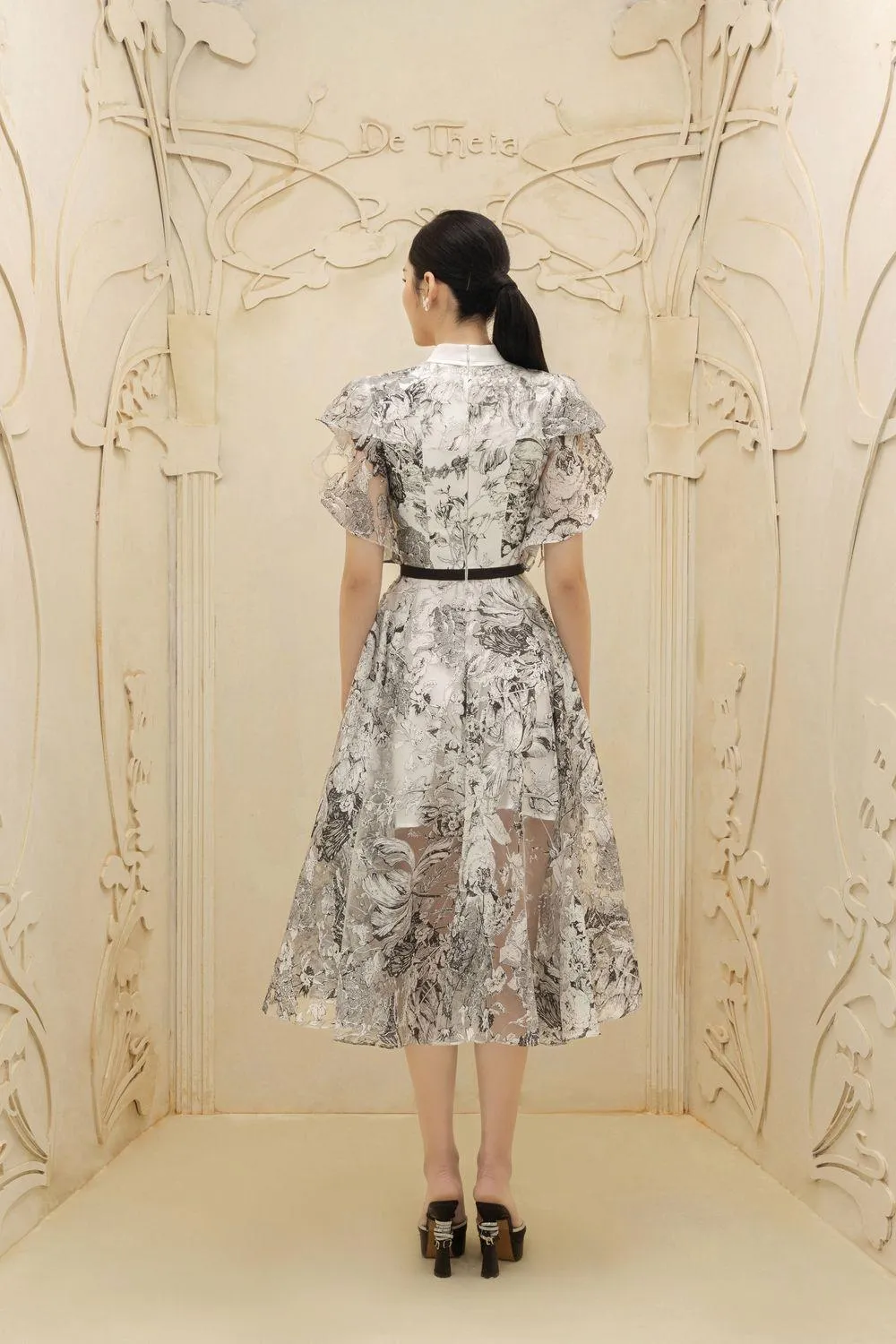 Amélie A-line Ruffle Sleeved Organza Midi Dress