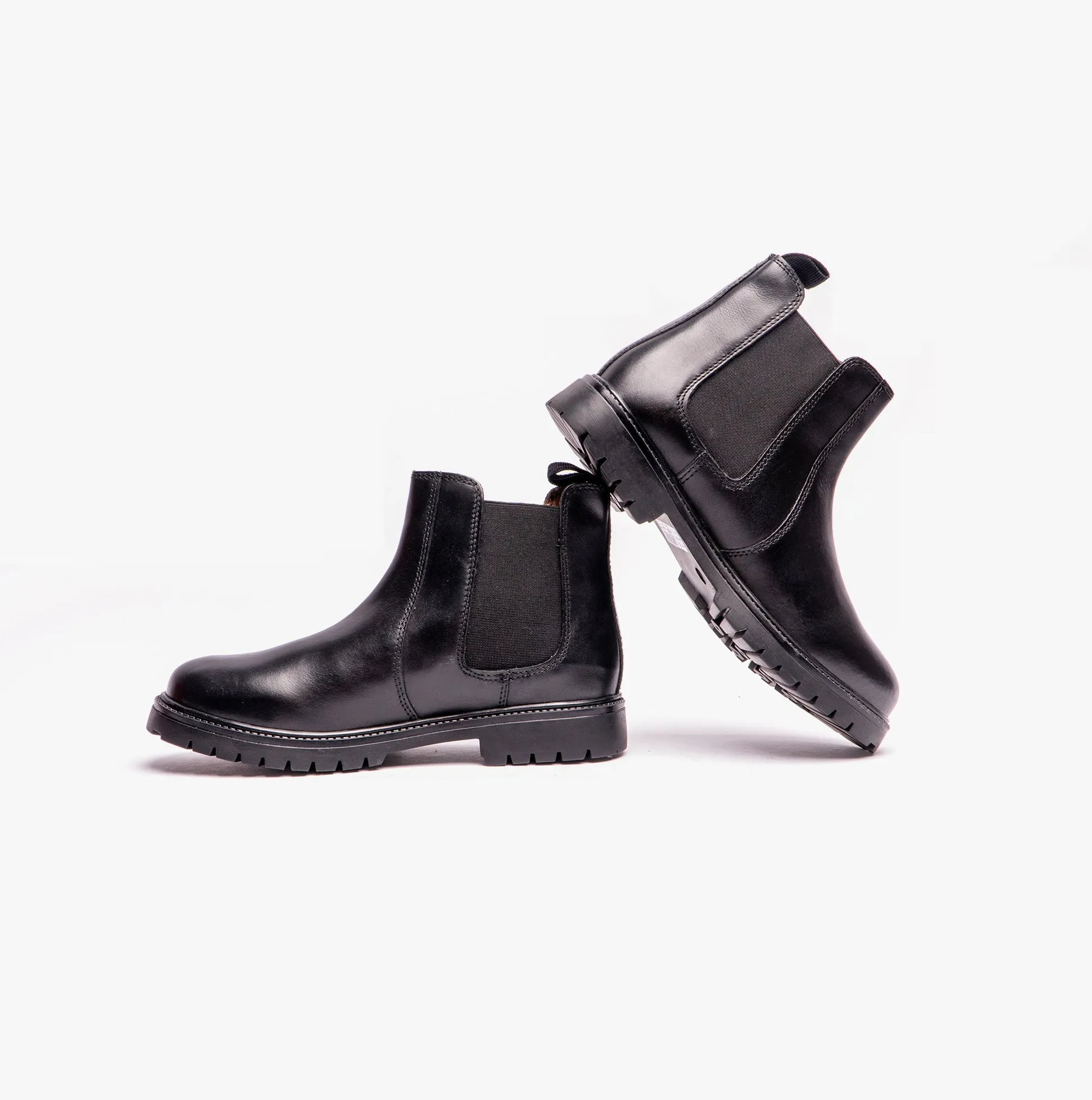 B525A Unisex Kids Leather Chelsea Boots Black