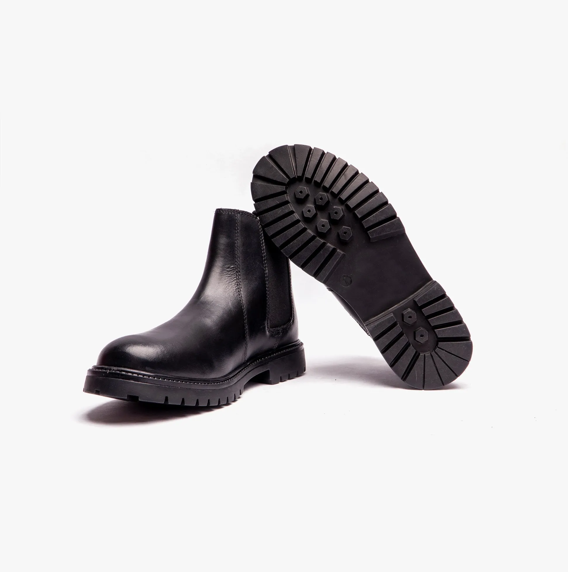 B525A Unisex Kids Leather Chelsea Boots Black