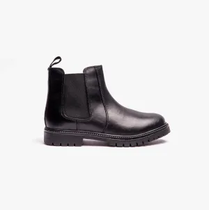B525A Unisex Kids Leather Chelsea Boots Black