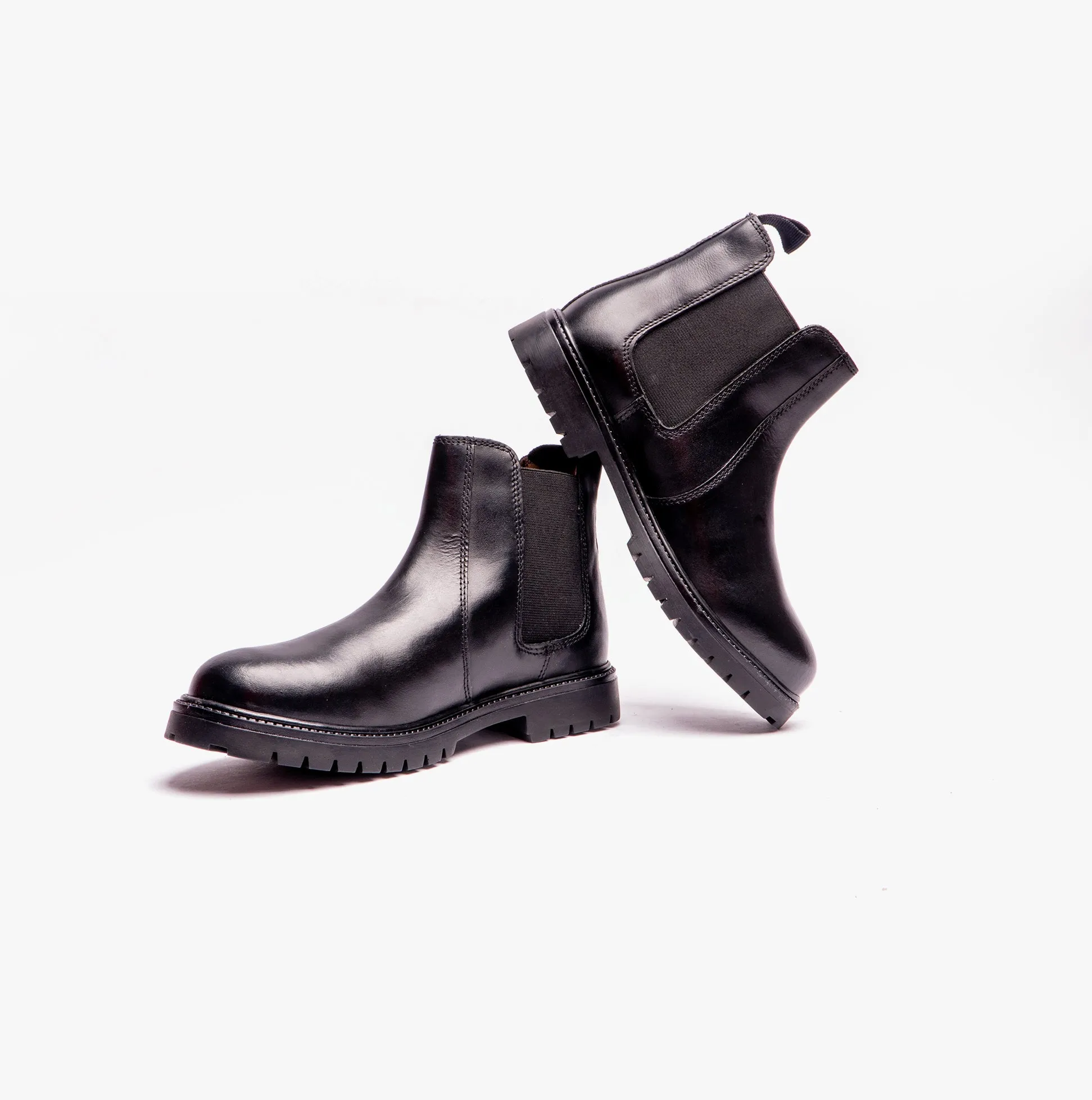 B525A Unisex Kids Leather Chelsea Boots Black