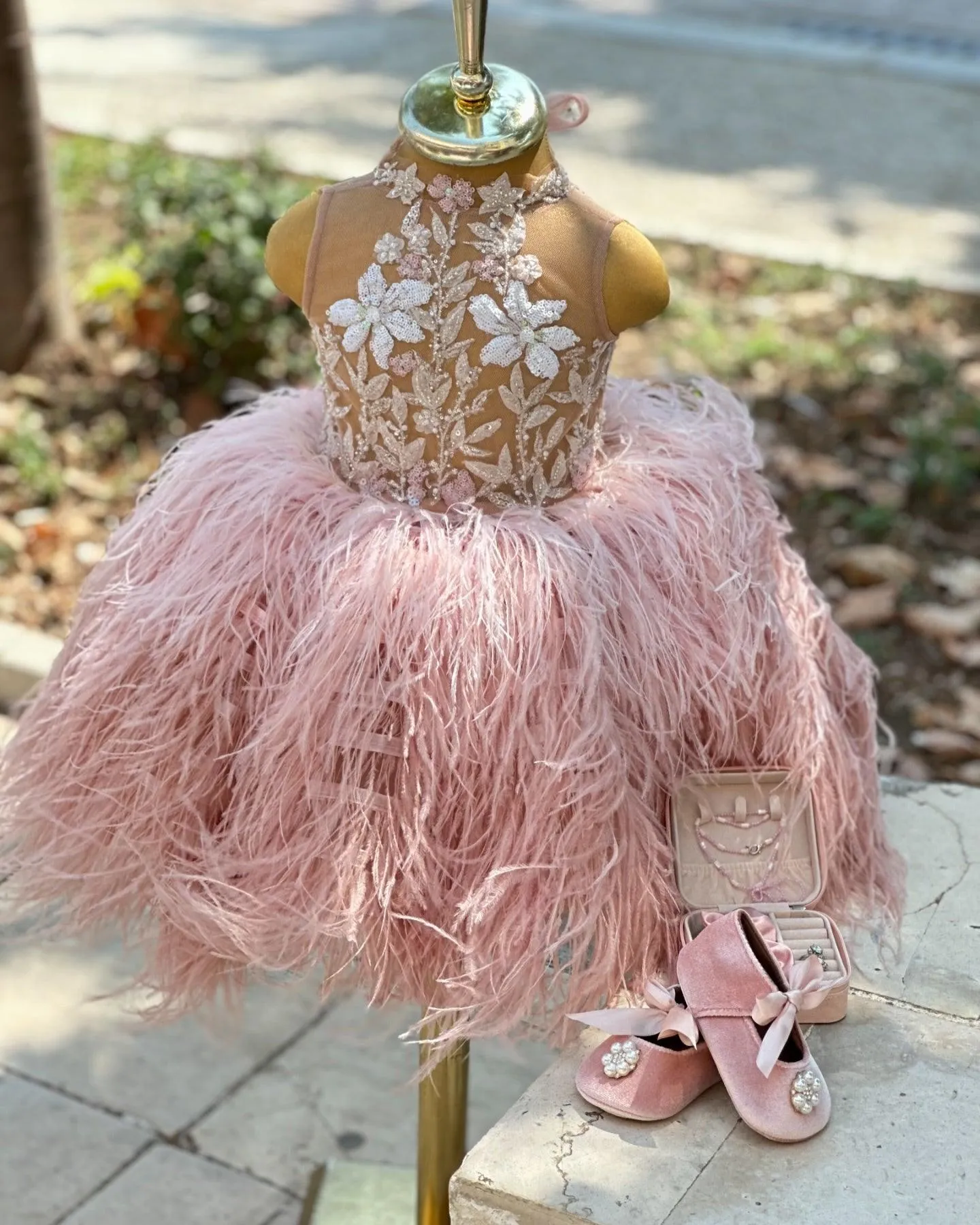 Baby feather and diamond princess birthday party dress for girls dress flower child wedding dress