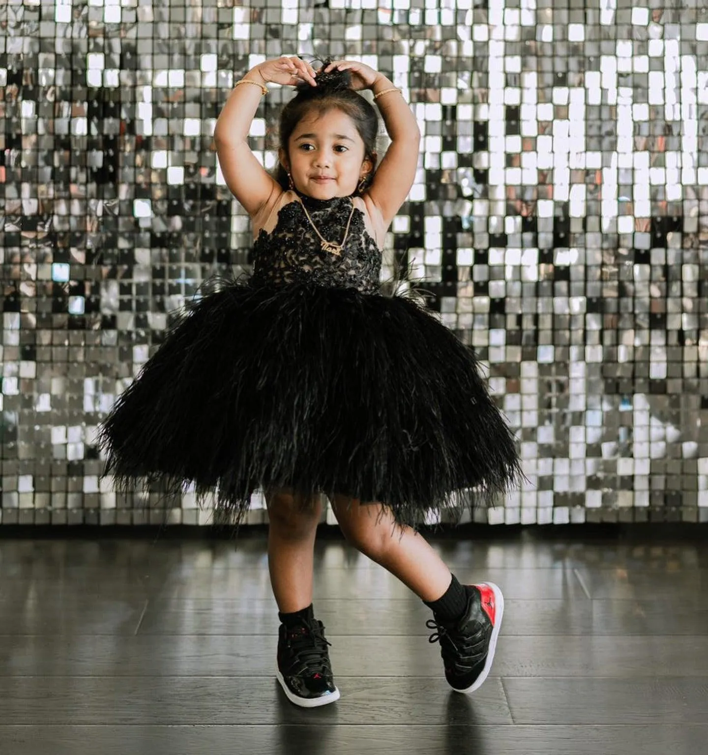 Baby feather and diamond princess birthday party dress for girls dress flower child wedding dress