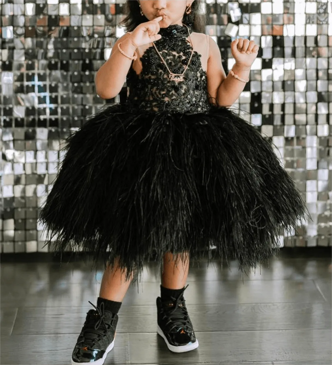 Baby feather and diamond princess birthday party dress for girls dress flower child wedding dress