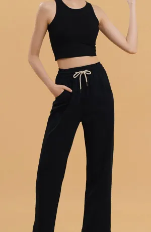 Black Airy Bamboo Loose Pants