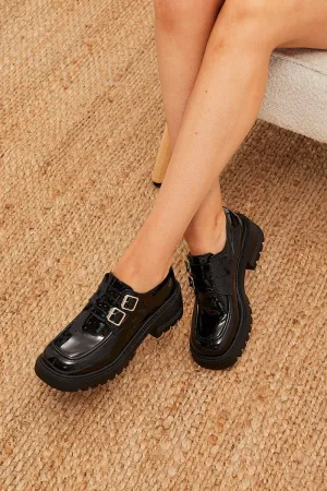 Black Buckle Detail Chunky Sole Loafers