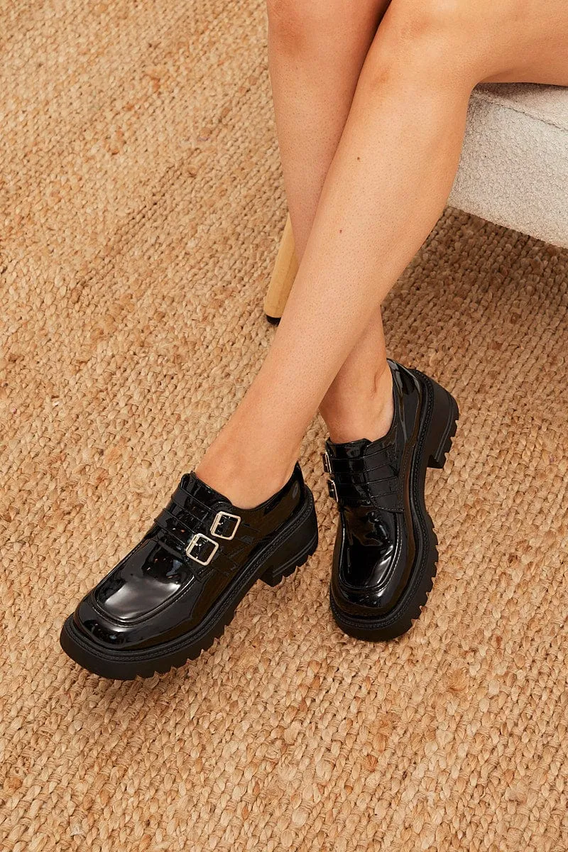 Black Buckle Detail Chunky Sole Loafers