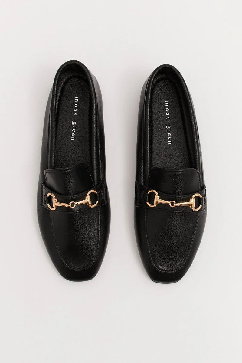 Black Flat Loafers With Buckle