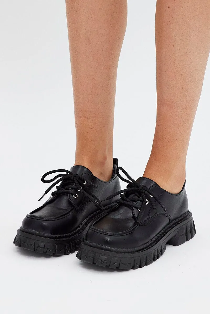 Black Lace Up Chunky Sole Loafers
