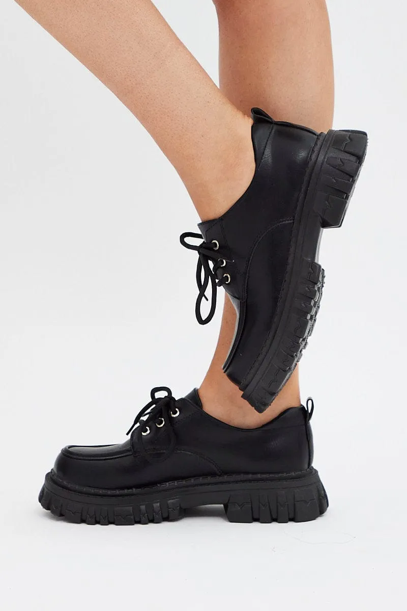 Black Lace Up Chunky Sole Loafers