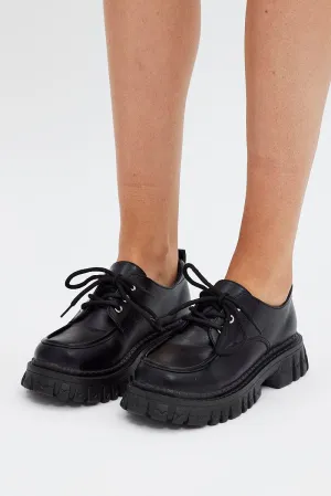 Black Lace Up Chunky Sole Loafers