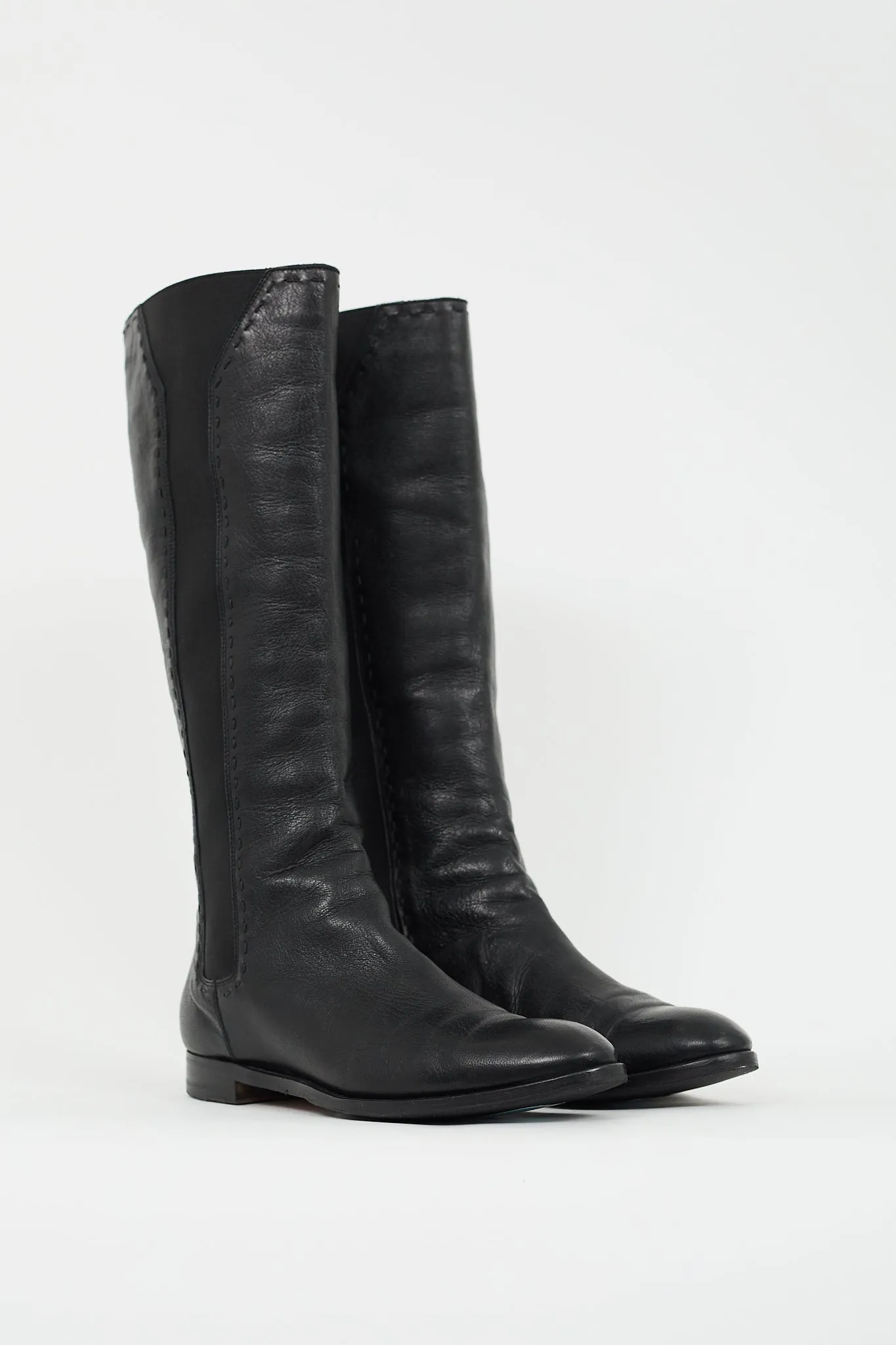 Black Leather Chelsea Knee High Boot