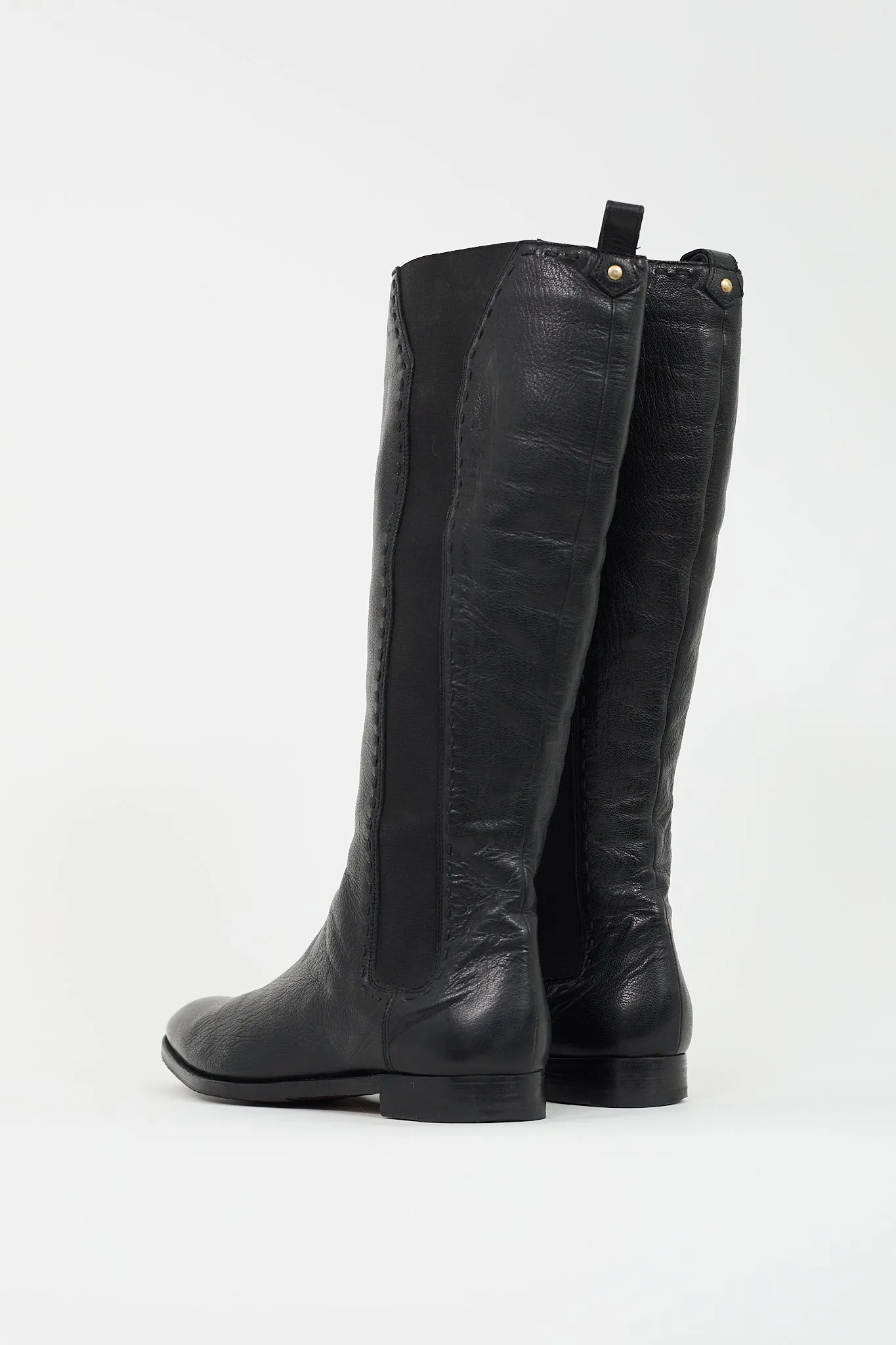 Black Leather Chelsea Knee High Boot