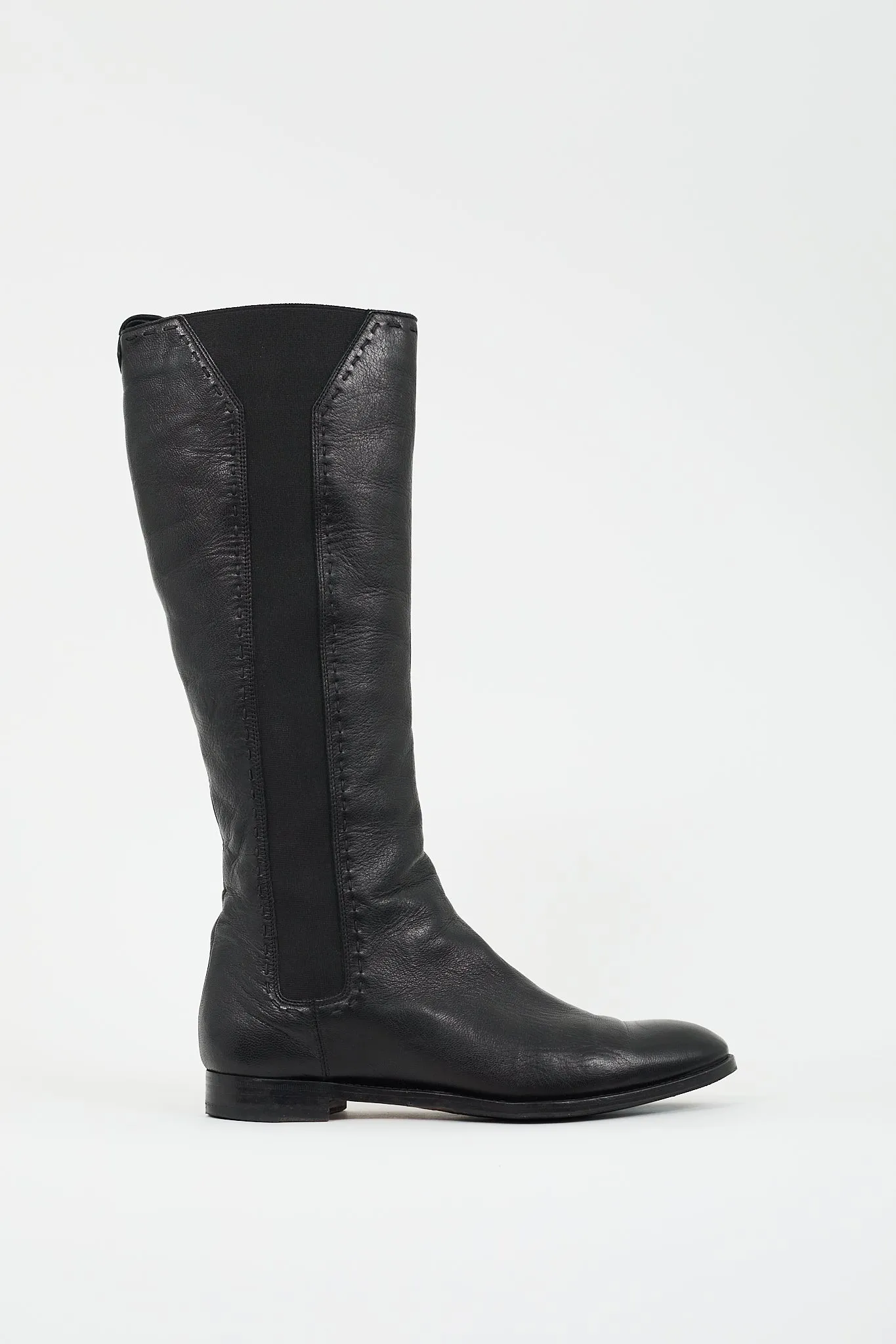 Black Leather Chelsea Knee High Boot