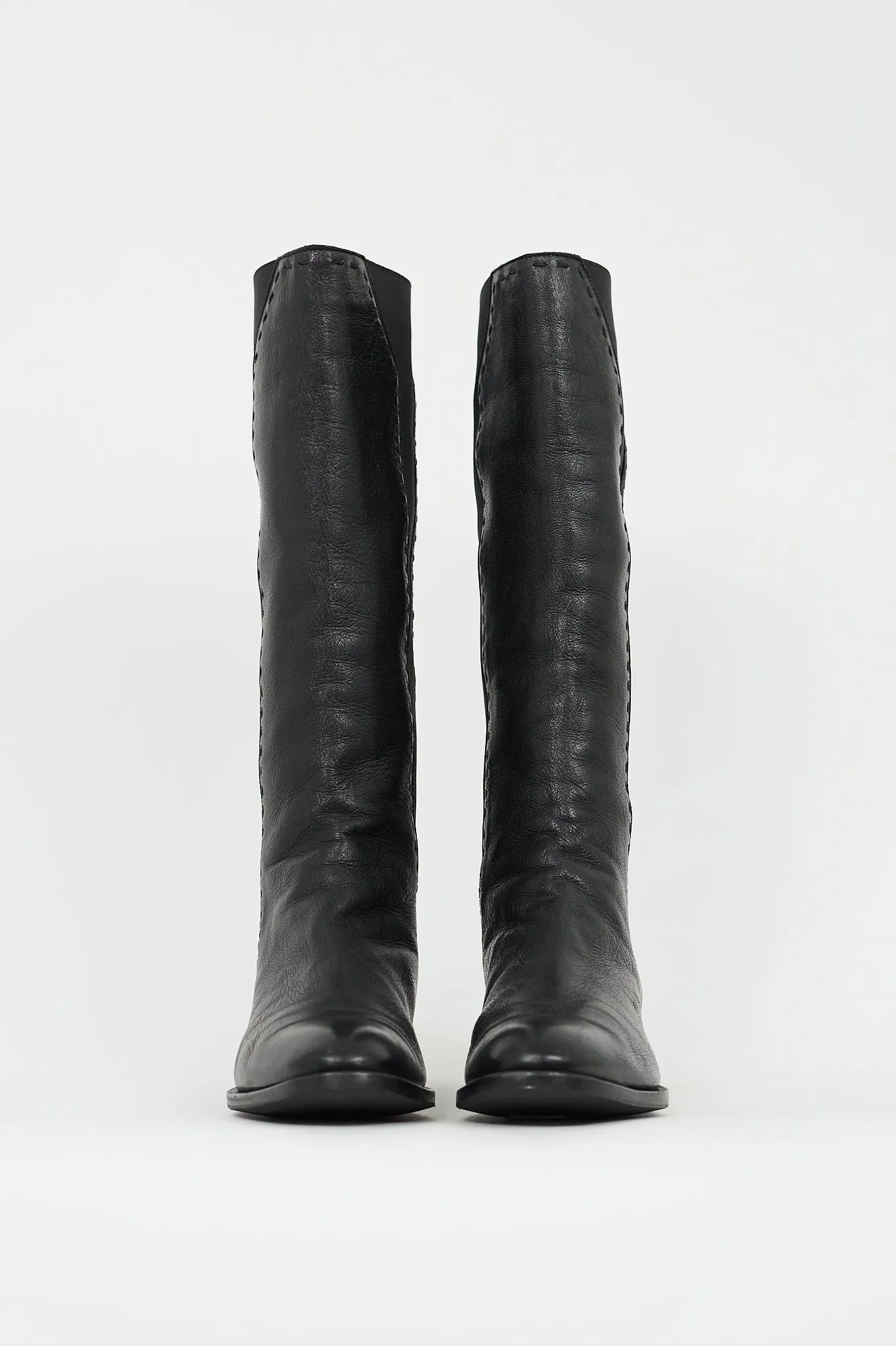 Black Leather Chelsea Knee High Boot