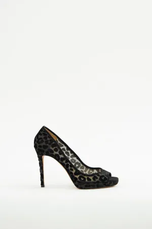 Black Print Peep Heel