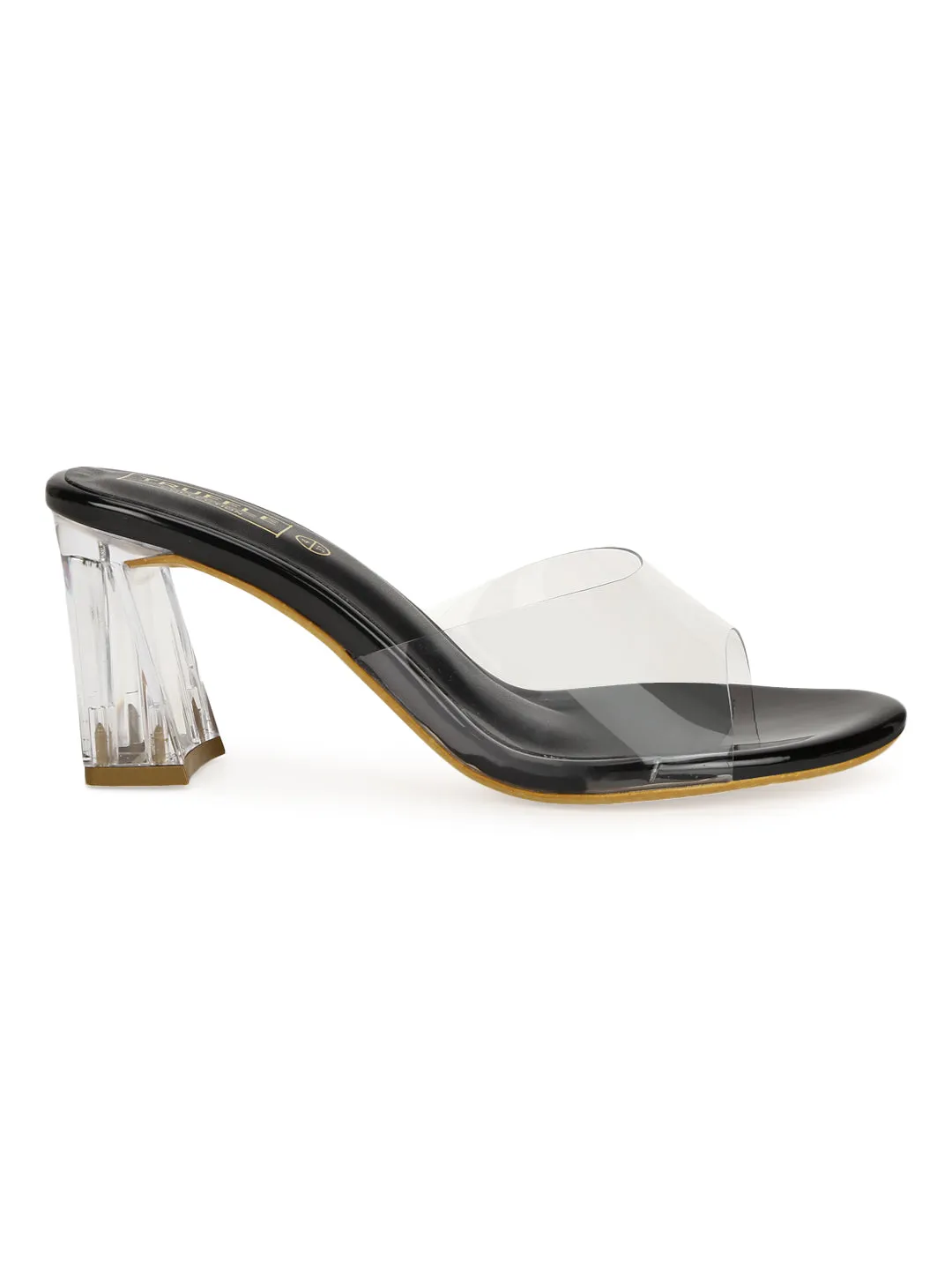 Black PU Perspex Clear Slim Block Mules (TC-SLC-A1-BLK)