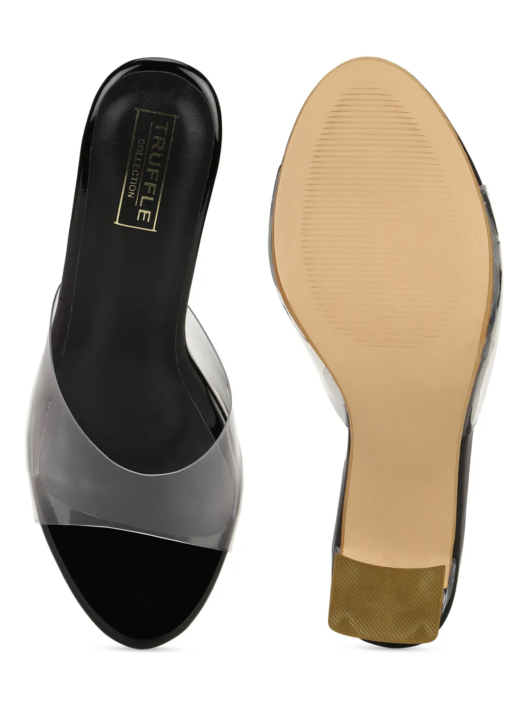 Black PU Perspex Clear Slim Block Mules (TC-SLC-A1-BLK)