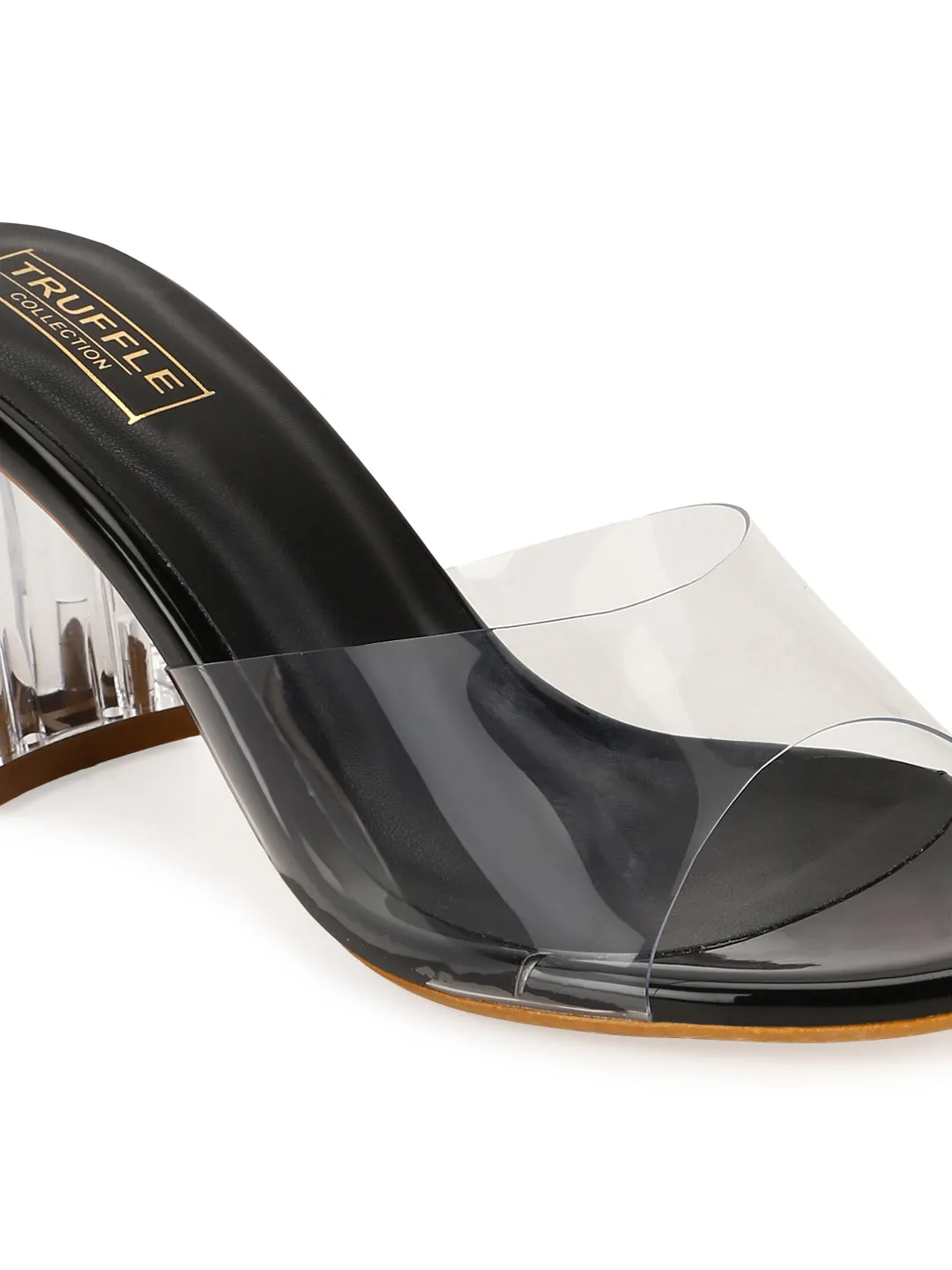 Black PU Perspex Clear Slim Block Mules (TC-SLC-A1-BLK)