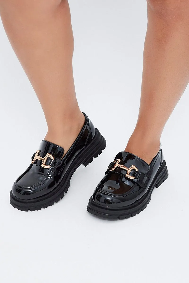 Black Wide Fit Chunky Sole Buckle Loafers