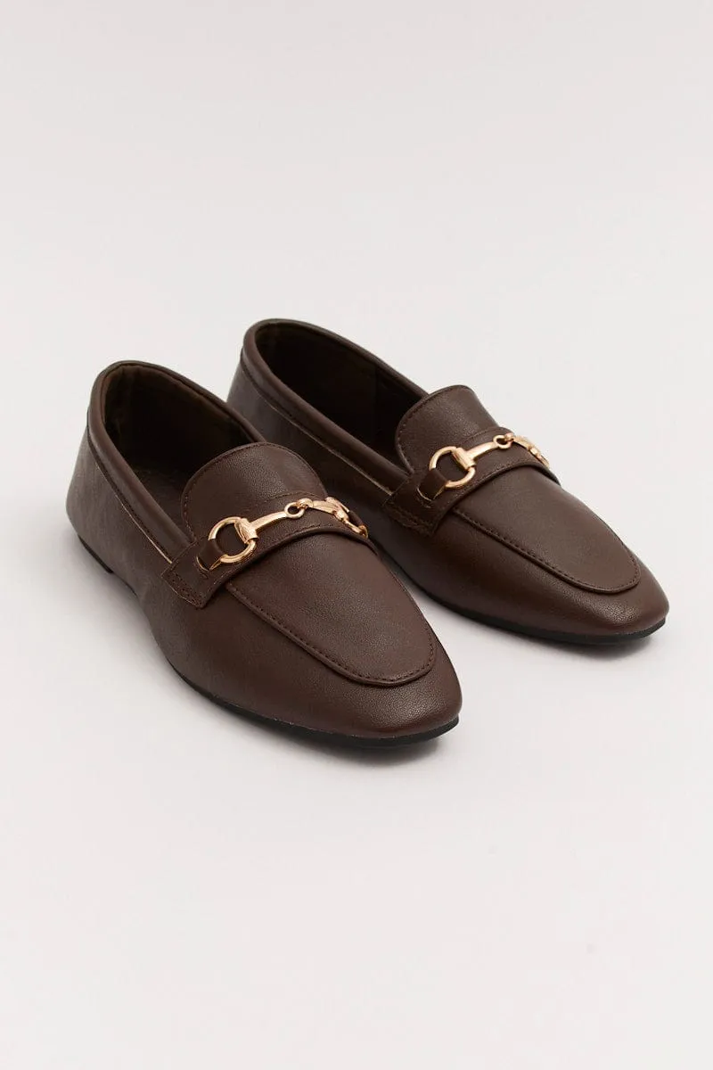 Brown Flat Loafers With Buckle