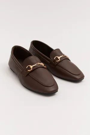 Brown Flat Loafers With Buckle