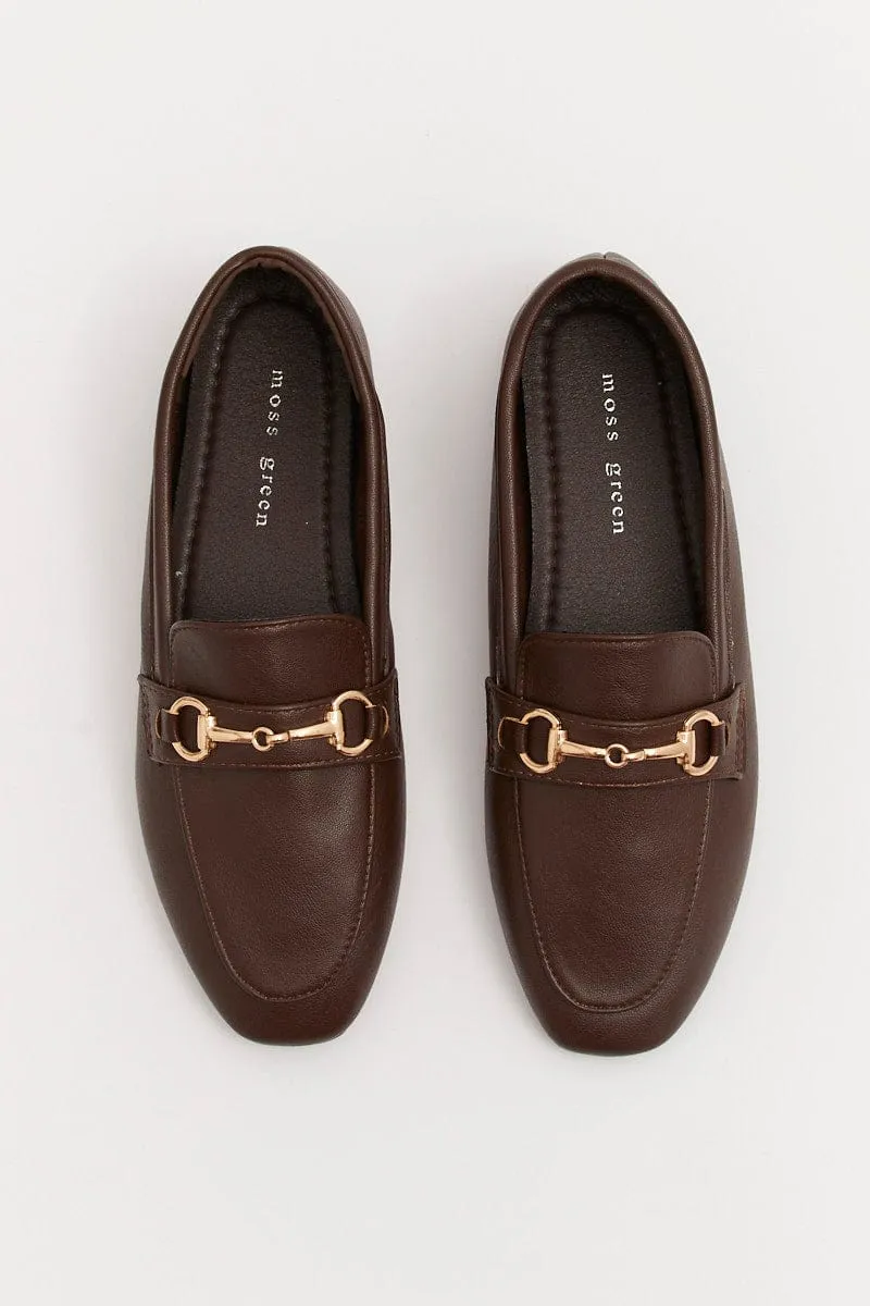 Brown Flat Loafers With Buckle